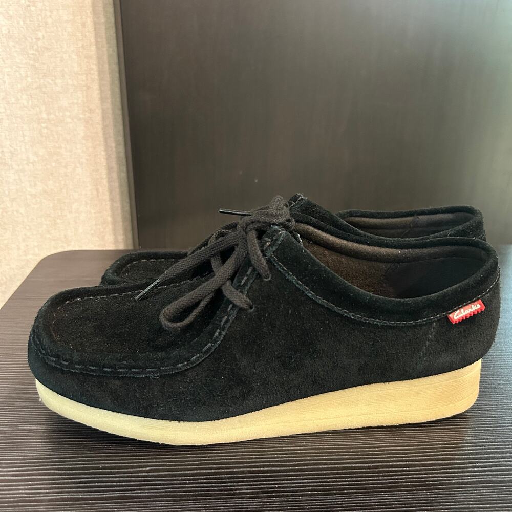 Clarks Padmora Shoes Black Suede Moc Toe Lace Up Crepe Sole  Womens 9 M Oxfords